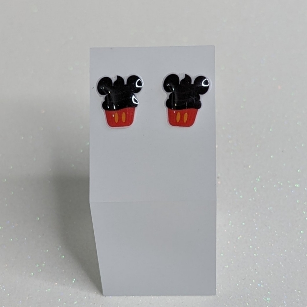 Mickey Mouse Cupcake Acrylic Resin Stud Earrings